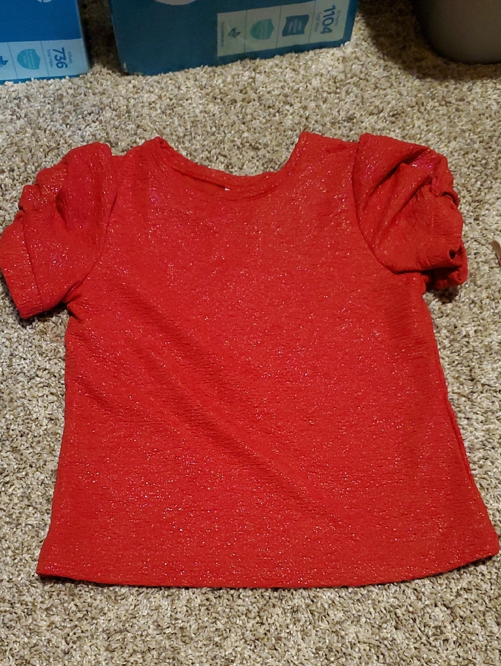 Girls' Red Sparkle Short Sleeve Top
